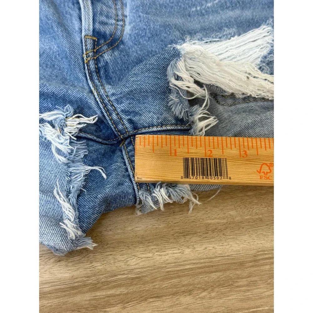 Levi's Women 501 Original Shorts 26 Blue Distressed High Rise Raw Hem Festival
